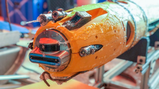"Robot provides unprecedented views below Antarctic ice shelf; The remotely operated Icefin underwater robot after completing a dive below the Ross Ice Shelf near Kamb Ice Stream in 2019."