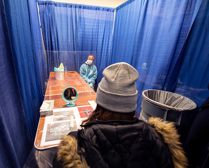 "Pitt’s pandemic practices could serve as an example for other institutions; Picture of COVID19 test screening