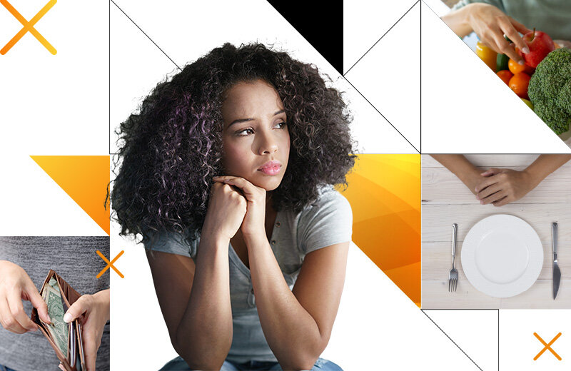"Food insecurity worsens among low-income Angelenos as emergency boost to CalFresh program expires; USC Dornsife’s Public Exchange found a sharp uptick in food insecurity among L.A. County residents in 2022 compared to 2018. (Composite: Letty Avila; Image Source: iStock"
