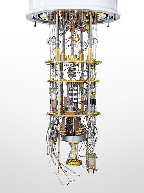 Quantum computer chips must be encased in a cryogenic environment. 