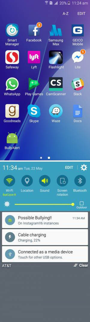 Cyberbullying App screens