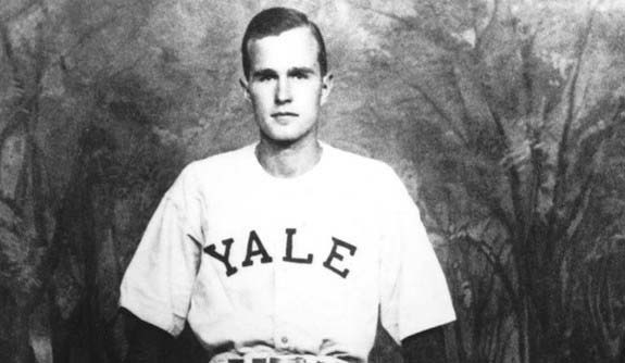 George H. W. Bush in his Yale baseball uniform