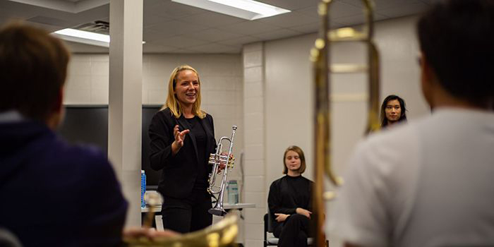 Faculty and students from the IU Jacobs School of Music lead master classes at Brown County High School in September. 