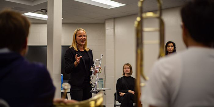 Faculty and students from the IU Jacobs School of Music lead master classes at Brown County High School in September.