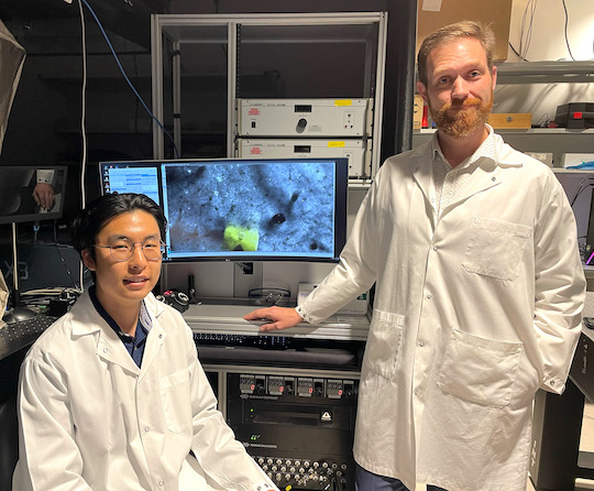 CAPTION: Robin Kim (left) and Roy Lycke are lead authors on the study. (Photo by Rice University)