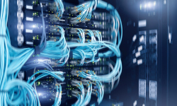 Digital image of servers with lots of cables