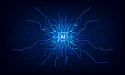 Digital illustration of a microchip with the initials A.I.