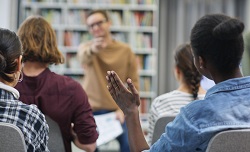 students engaged in a classroom discussion