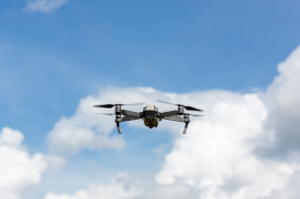 A drone hovering in the sky