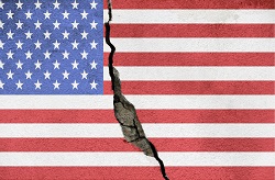 American flag on cracked background