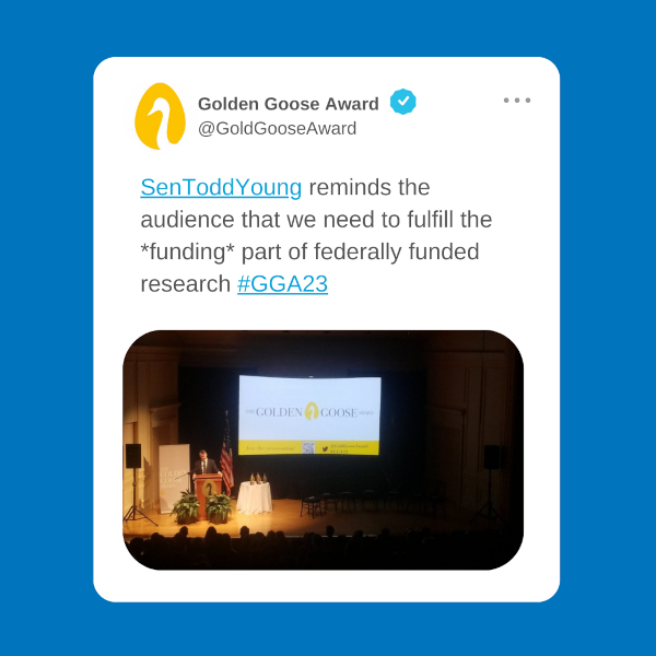 A tweet from the Golden Goose Award