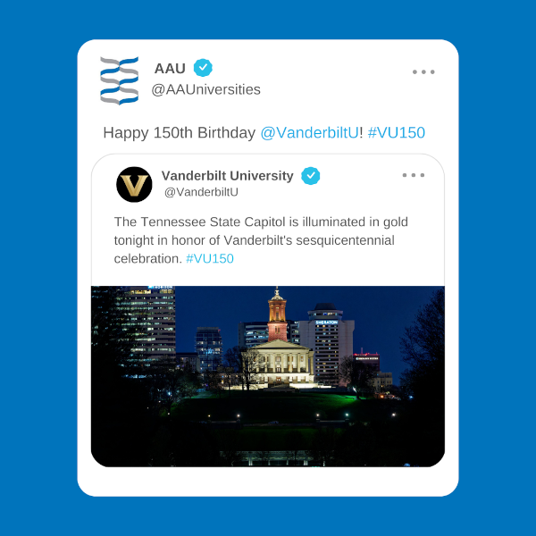 AAU wishes Vanderbilt University a happy 150th birthday