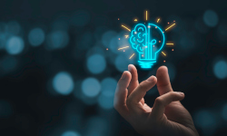 Digital rendering of a ligthbulb with a brain