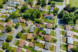 Aerial image of a suburban neighborhood