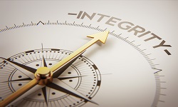 Compass pointing to the word integrity