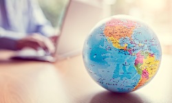 A globe on a desk