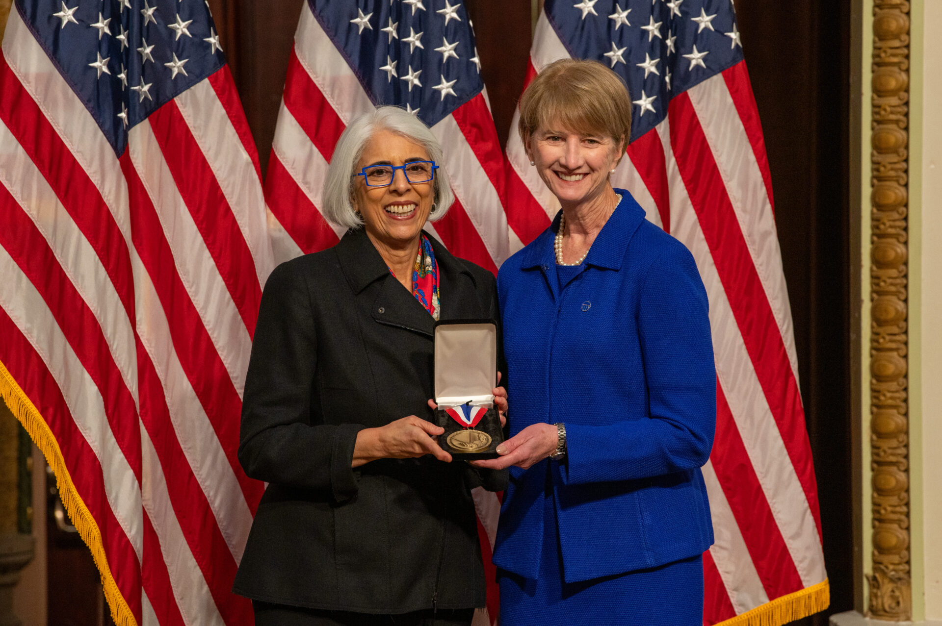 OSTP Director Arati Prabhakar and former OSU President Kristina Johnson