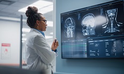 A researcher examines brain scans