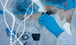 A researcher looks thorugh a microscope
