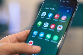 Social media icons on a phone