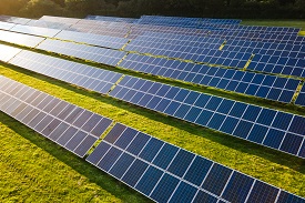Overhead image of solar panel farm