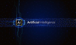 The words AI Aritificial Intelligence against a blue and dotted white background