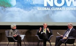 AAU President Barbara R. Snyder, University of Arizona President Robert C. Robbins, and CU Boulder Chancellor Philip P. DiStefano  at the Right Here, Right Now Global Climate Summit