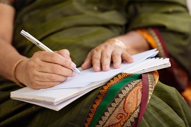 a woman takes a test