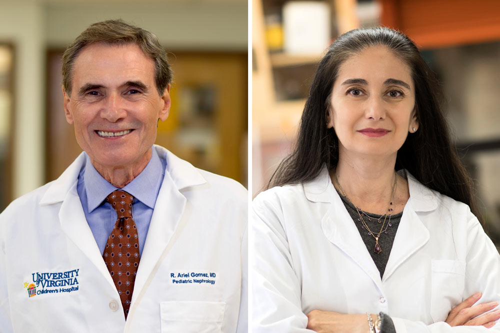 Dr. R. Ariel Gomez of UVA’s Child Health Research Center (left) and Dr. Maria Luisa S. Sequeira-Lopez are leading researchers into the role of renin in blood pressure control. (University Communications photo)