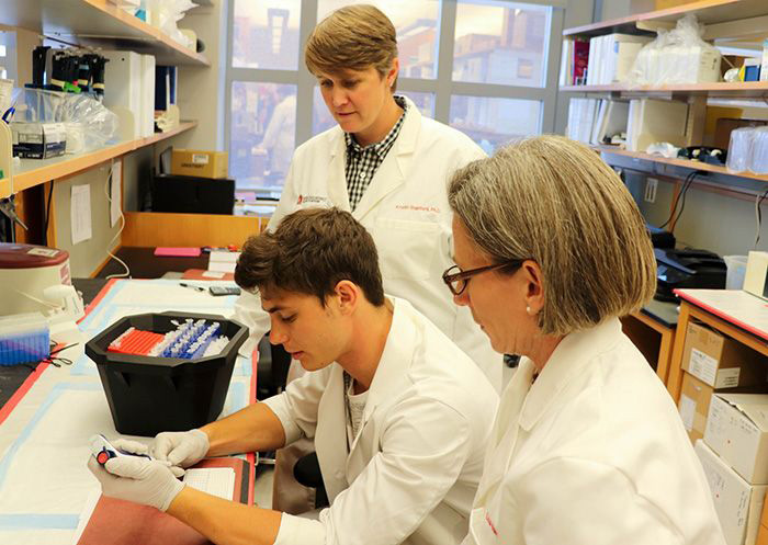 Researchers examine the small-RNA of mice in a lab at The Ohio State University Wexner Medical Center.