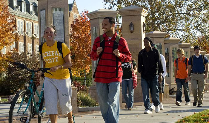 Students walking on campus