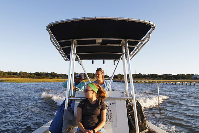 students on boat