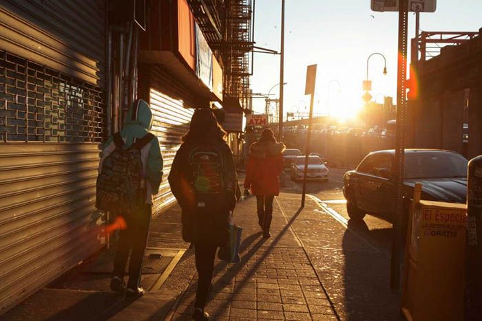 Teens on city street