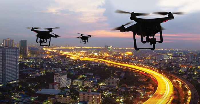 Image of drones over city