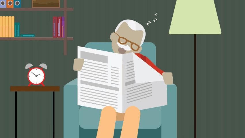 Illustration: senior reading newspaper