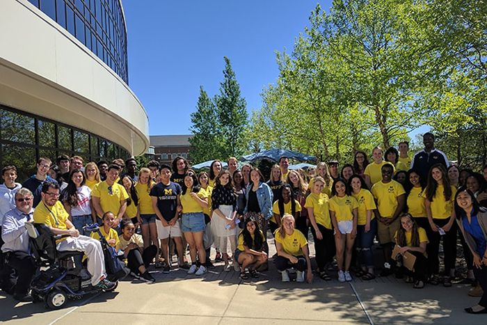 Students outside of a high school