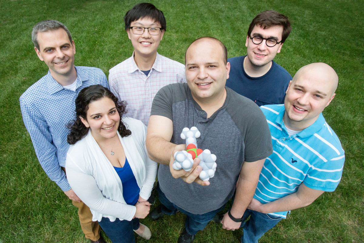 Chemistry professor Martin Burke, undergraduate students James Fan and Chris Nardone, graduate students Anna SantaMaria, Anthony Grillo and Alexander Cioffi.