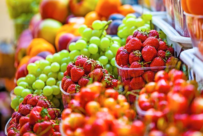 Fruits displayed in an outdoor market