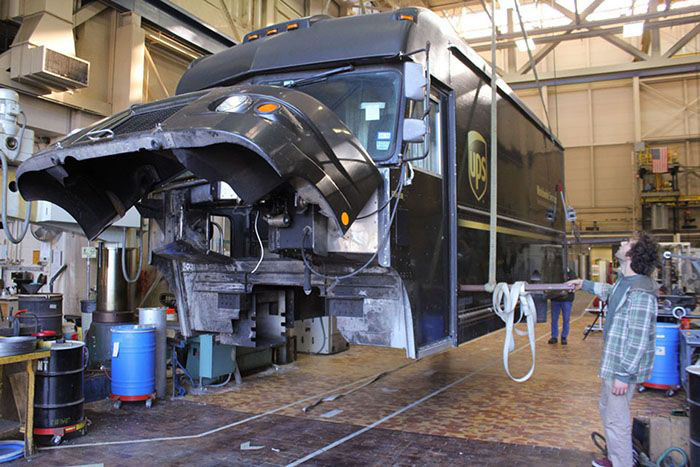 Electromechanics team working on hydrogen-powered UPS delivery van