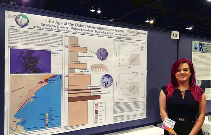Jackson School of Geosciences senior Stephanie Suarez displays her research.