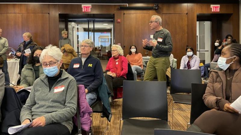 College Hill homeowner Ted Herman speaks to the group about vehicles with modified exhaust systems, which are deliberately designed and installed to amplify engine noise.