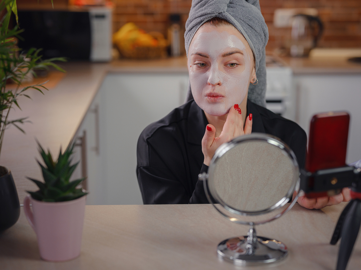 MENU Antibiotics for Acne: Groundbreaking Study Shows Why One Works Best; Woman testing new product, cosmetic face mask