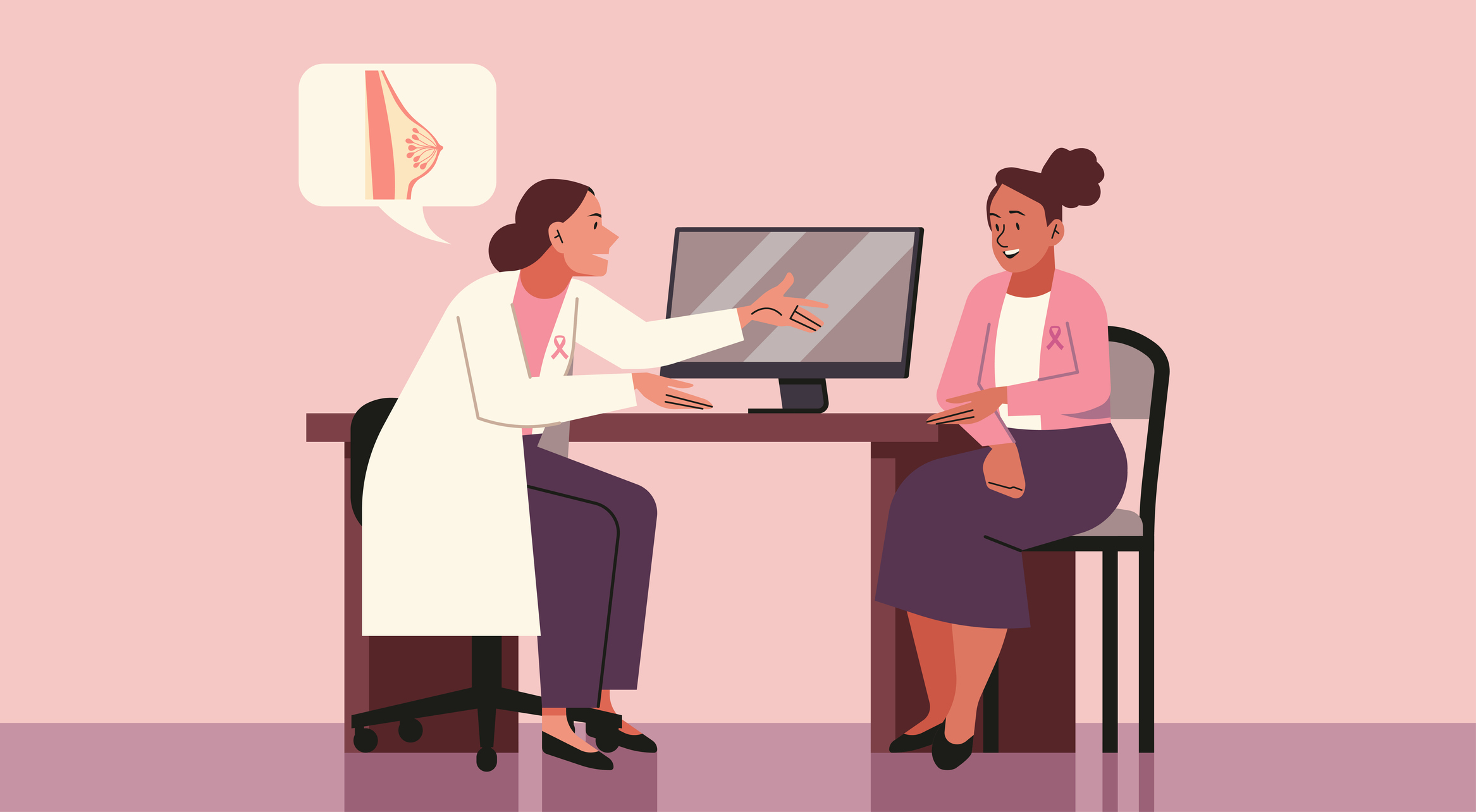 Female Oncologist Providing Diagnosis for Breast Cancer to Patient stock illustration, Working to Improve Clarity for Patients Assessing Their Genetic Breast Cancer Risk