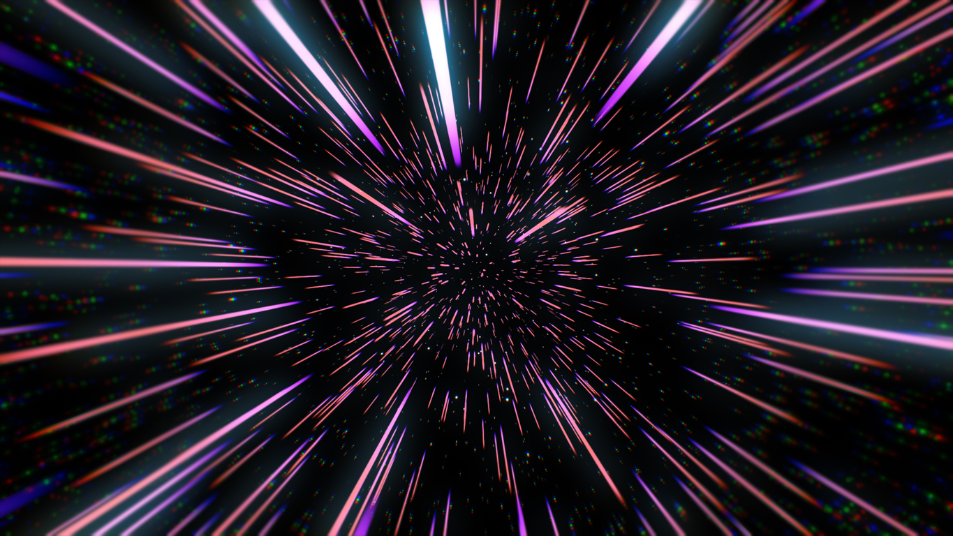 Scientists Use New Technique to Measure Universe’s Expansion Rate; Abstract retro color of warp or hyperspace motion in blue star trail 3d illustration stock photo