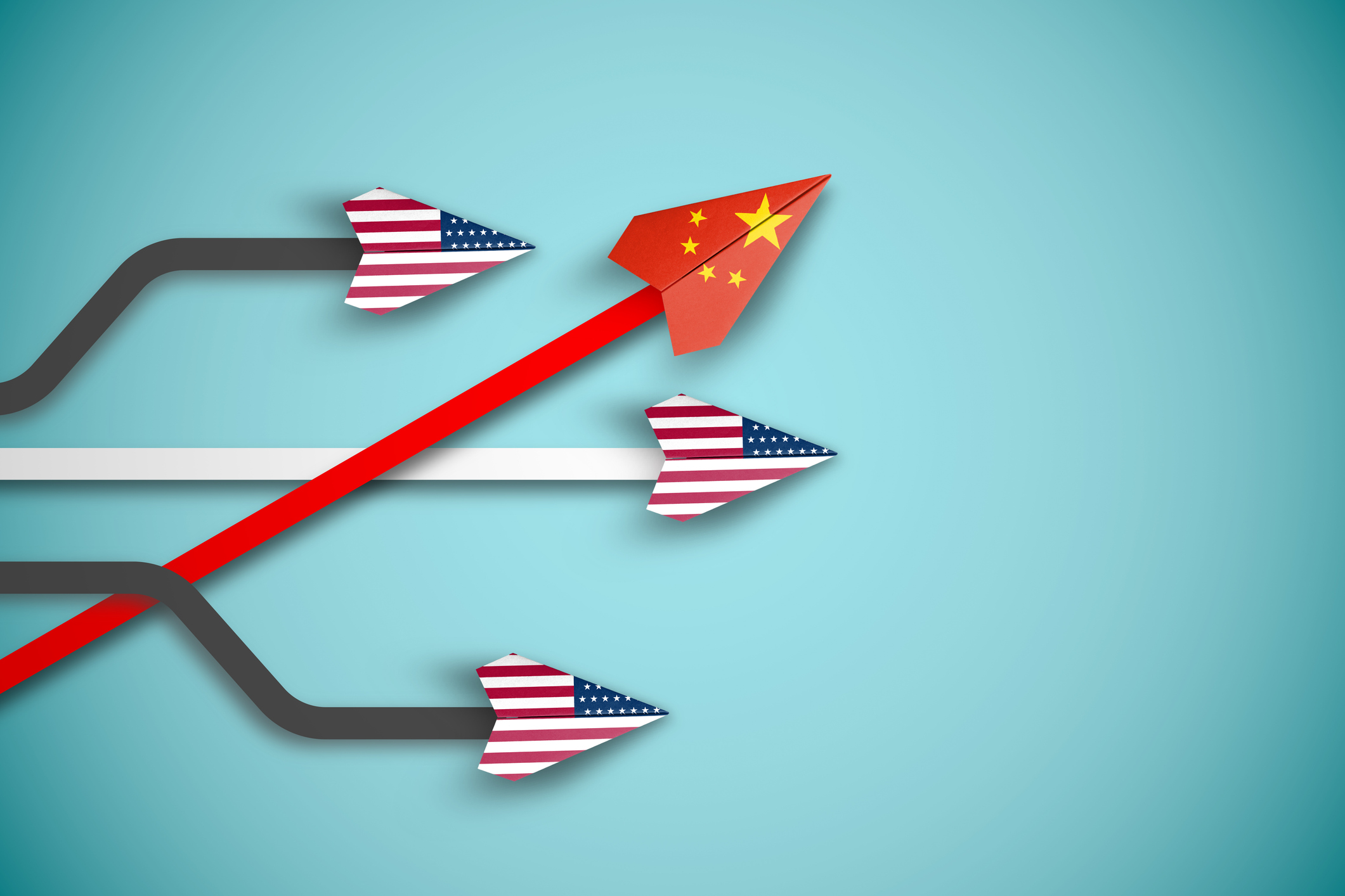 Illustration of a graph with the Chinese and U.S. flag