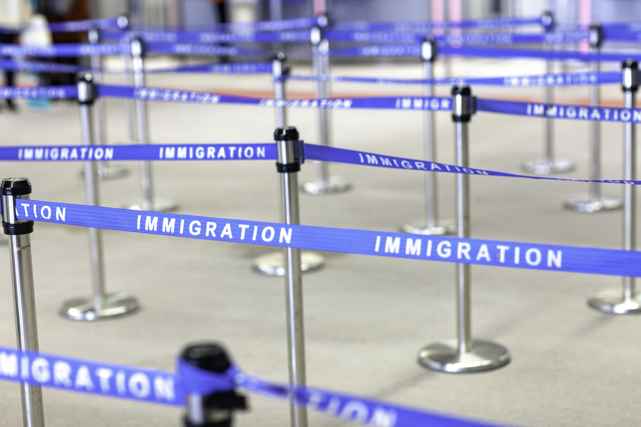 Lines for immigration control at an airport