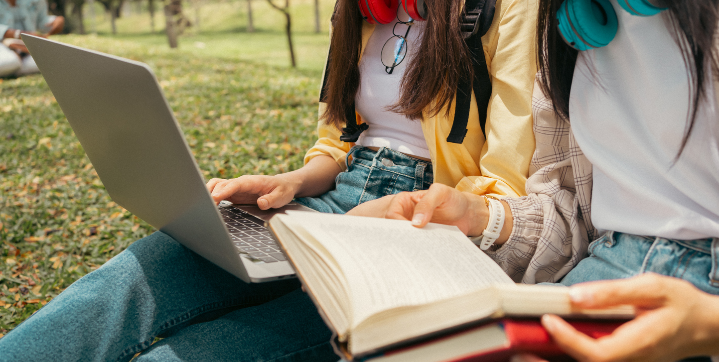 Students studying on campus. 