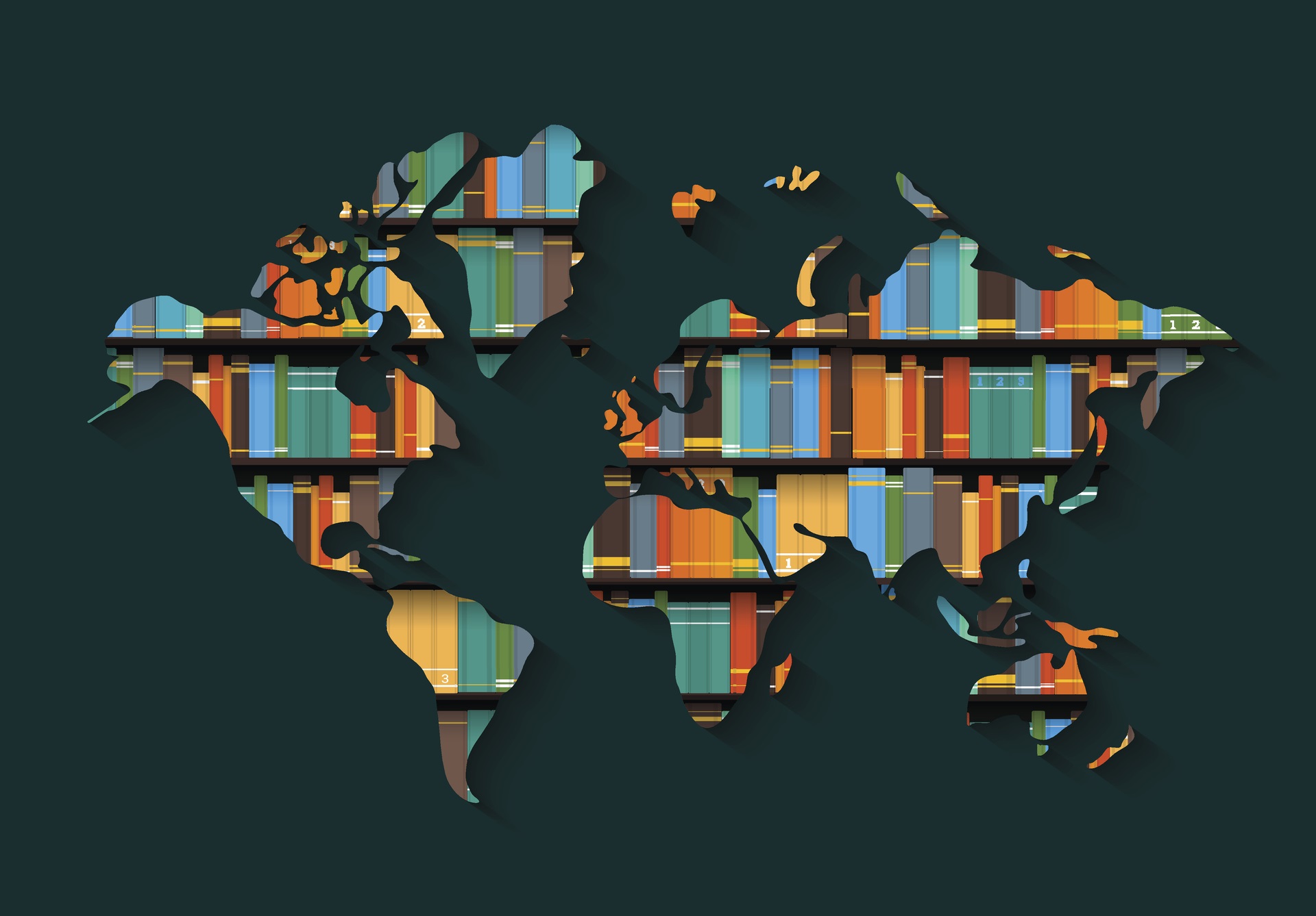 world map made out of books