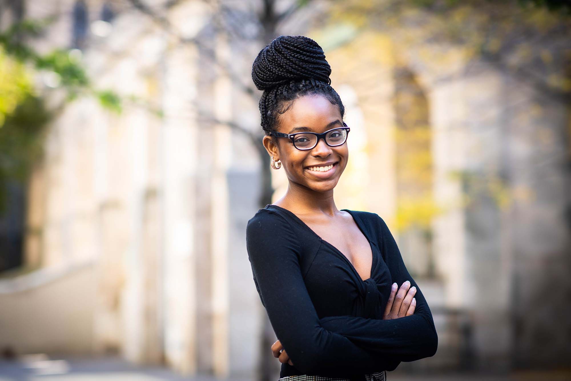 Alicia Dennery (CAS’25), one of this year’s 27 Boston Public Schools graduates receiving a Thomas M. Menino Scholarship to BU, says it “has taken a burden away so I can solely focus on my academics.” Photo by Jackie Ricciardi