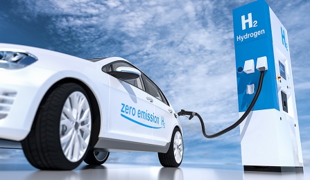 hydrogen powered vehicle at a charging station